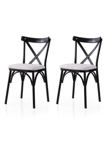 Set van 2 Ekol 286 eetkamerstoelen van linnen in zwart en wit