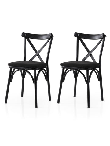 Set van 2 Ekol 290 eetkamerstoelen van linnen in zwart