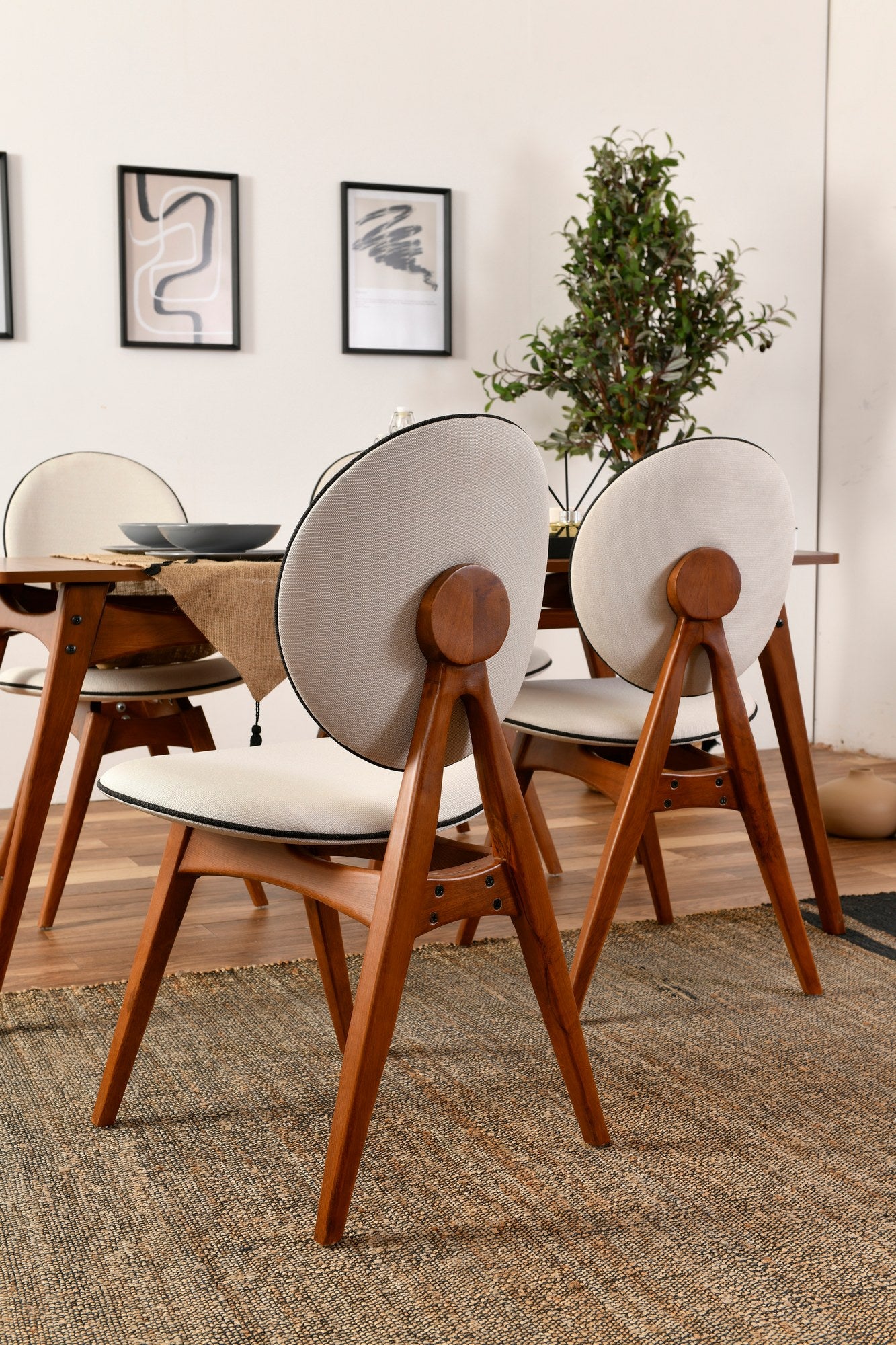 Set of 2 Touch Linen Dining Chairs in Walnut and Cream – product image 2