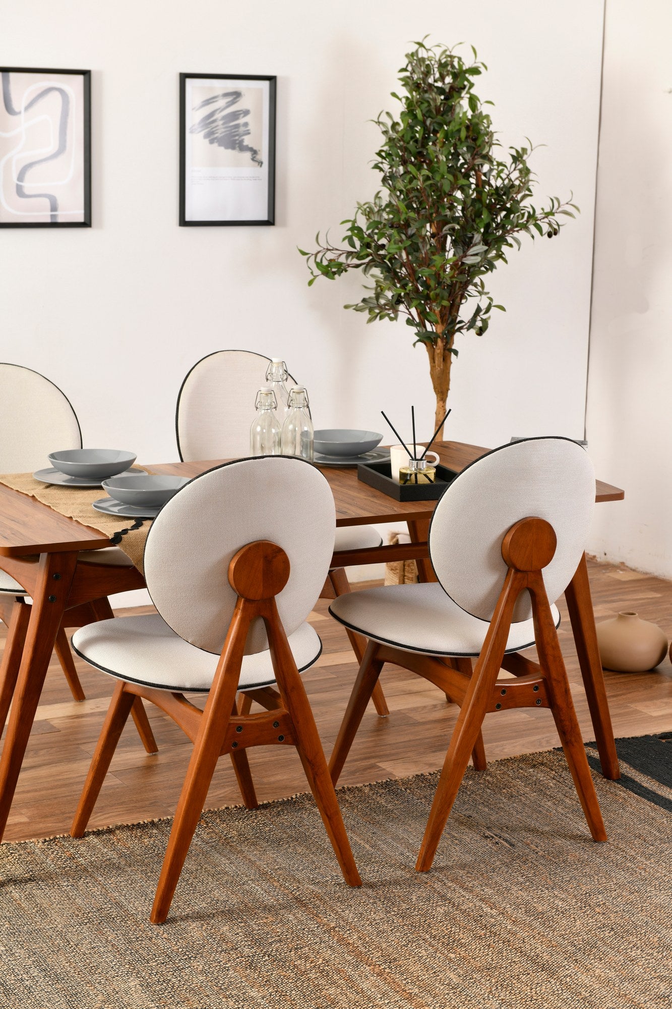 Set of 2 Touch Linen Dining Chairs in Walnut and Cream – product image 4