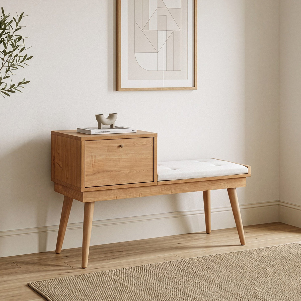 Urban Linen Bench in Oak and Cream – product image 1