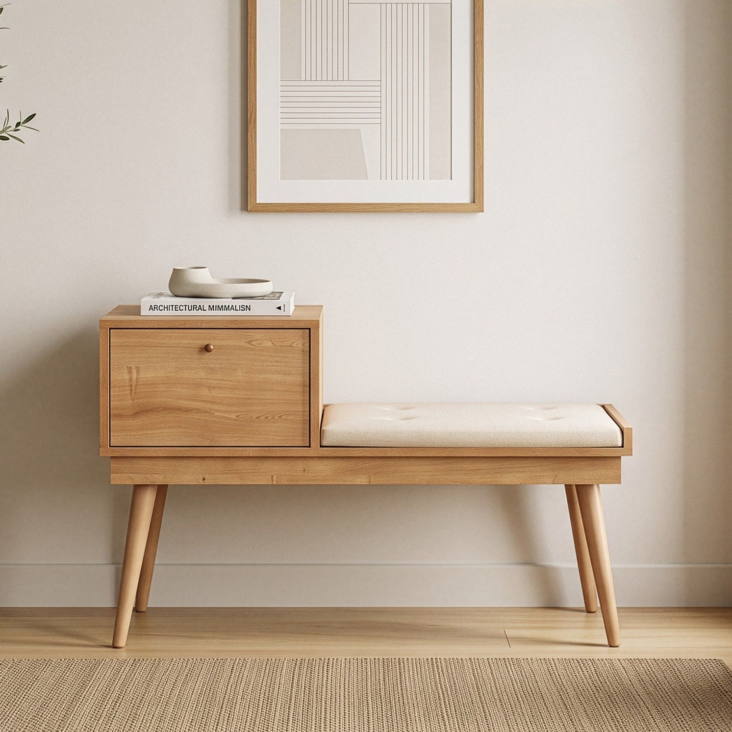 Urban Linen Bench in Oak and Cream – product image 2