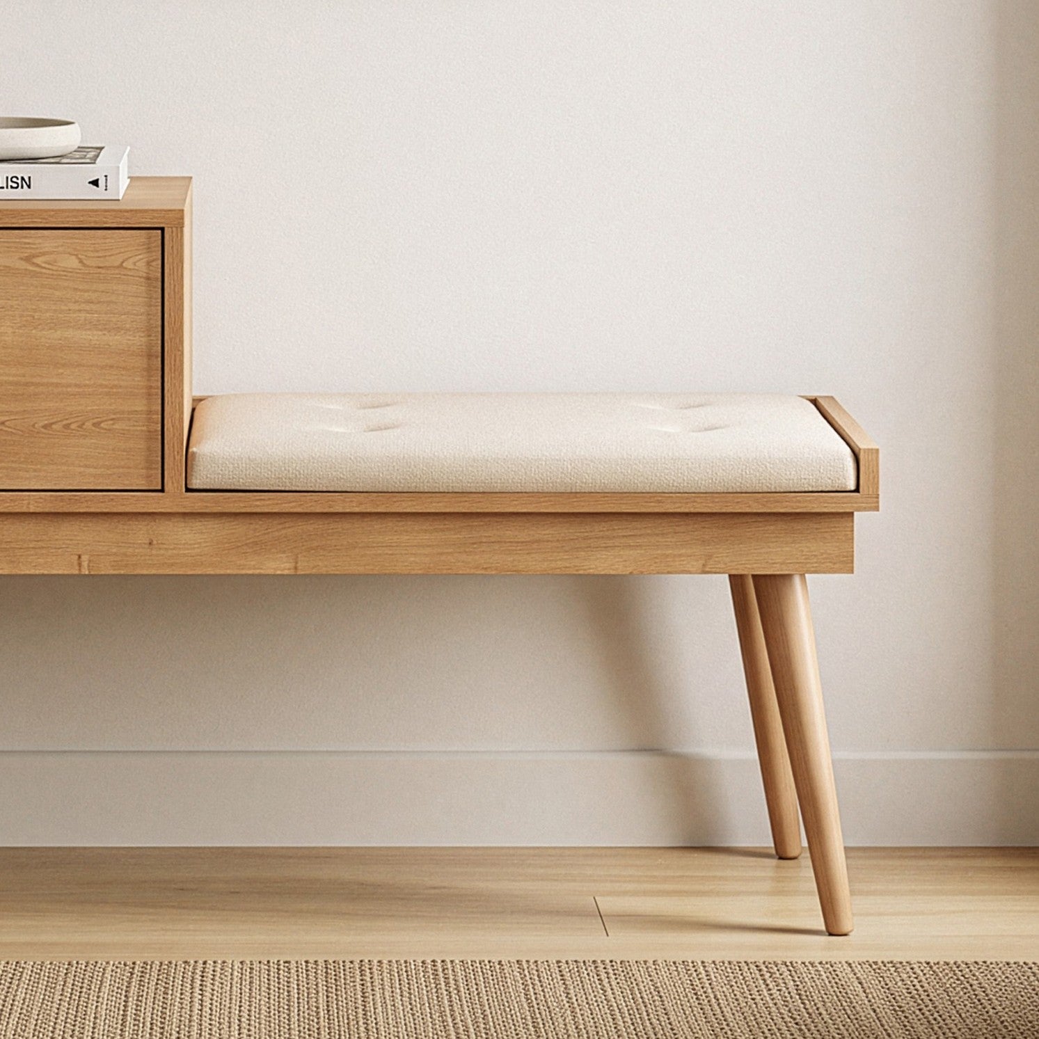 Urban Linen Bench in Oak and Cream – product image 4