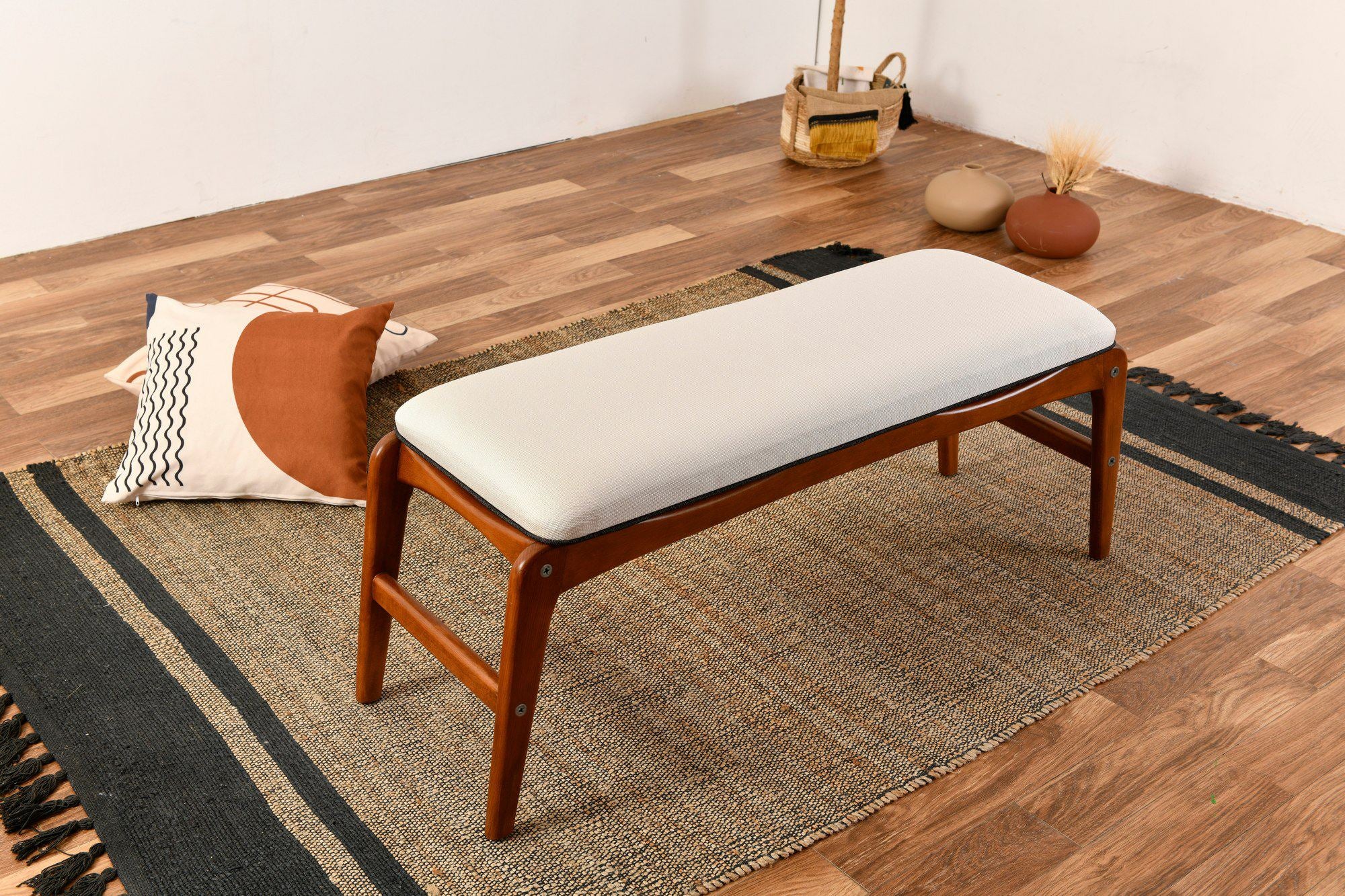 Touch Linen Bench in Walnut and Cream
