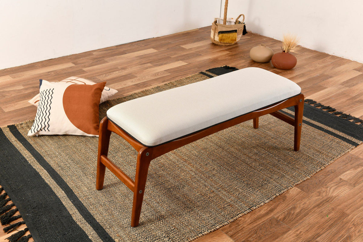 Touch Linen Bench in Walnut and Cream – product image 1