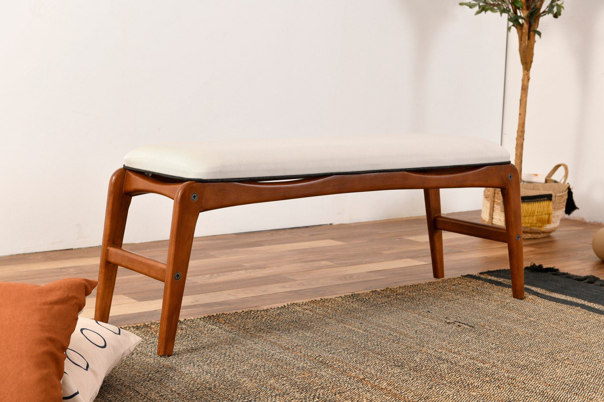 Touch Linen Bench in Walnut and Cream – product image 2