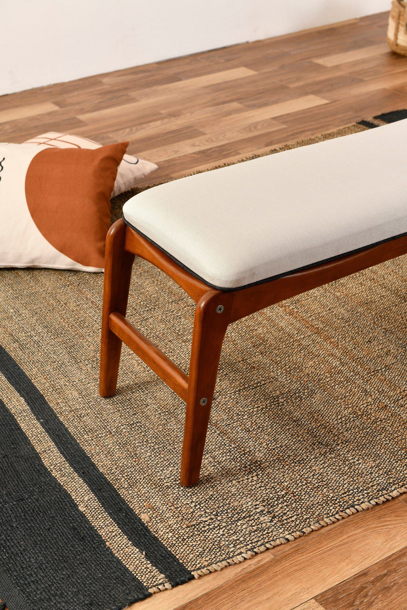 Touch Linen Bench in Walnut and Cream – product image 5