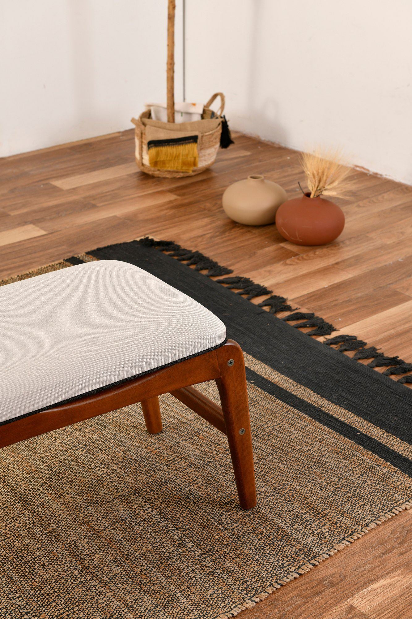 Touch Linen Bench in Walnut and Cream – product image 6