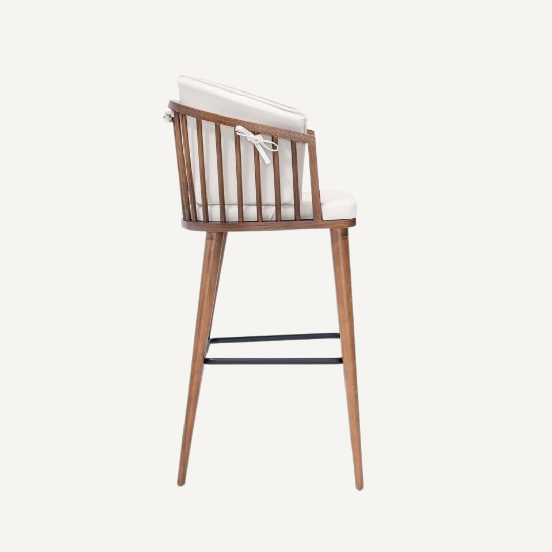 Alix Wooden stool with curved backrest