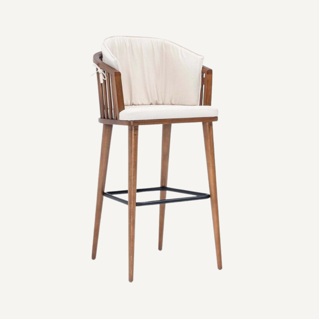 Alix Wooden stool with curved backrest