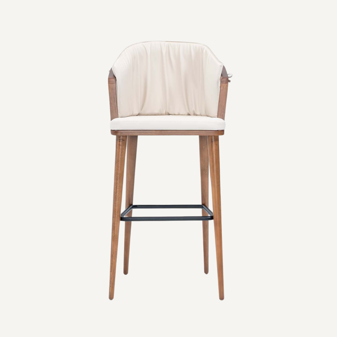 Alix Wooden stool with curved backrest