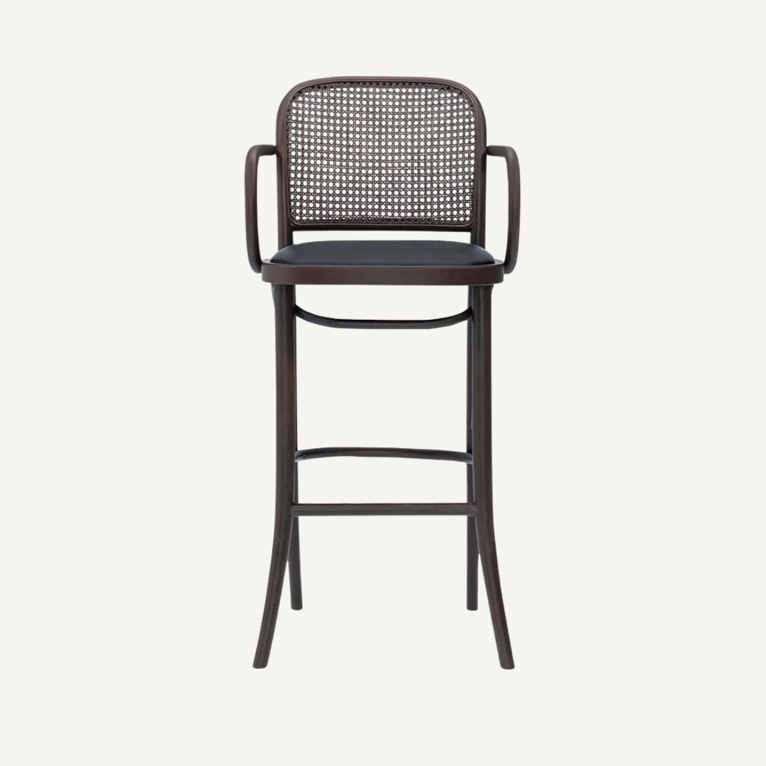 Amber Bar stool with cane backrest and armrests