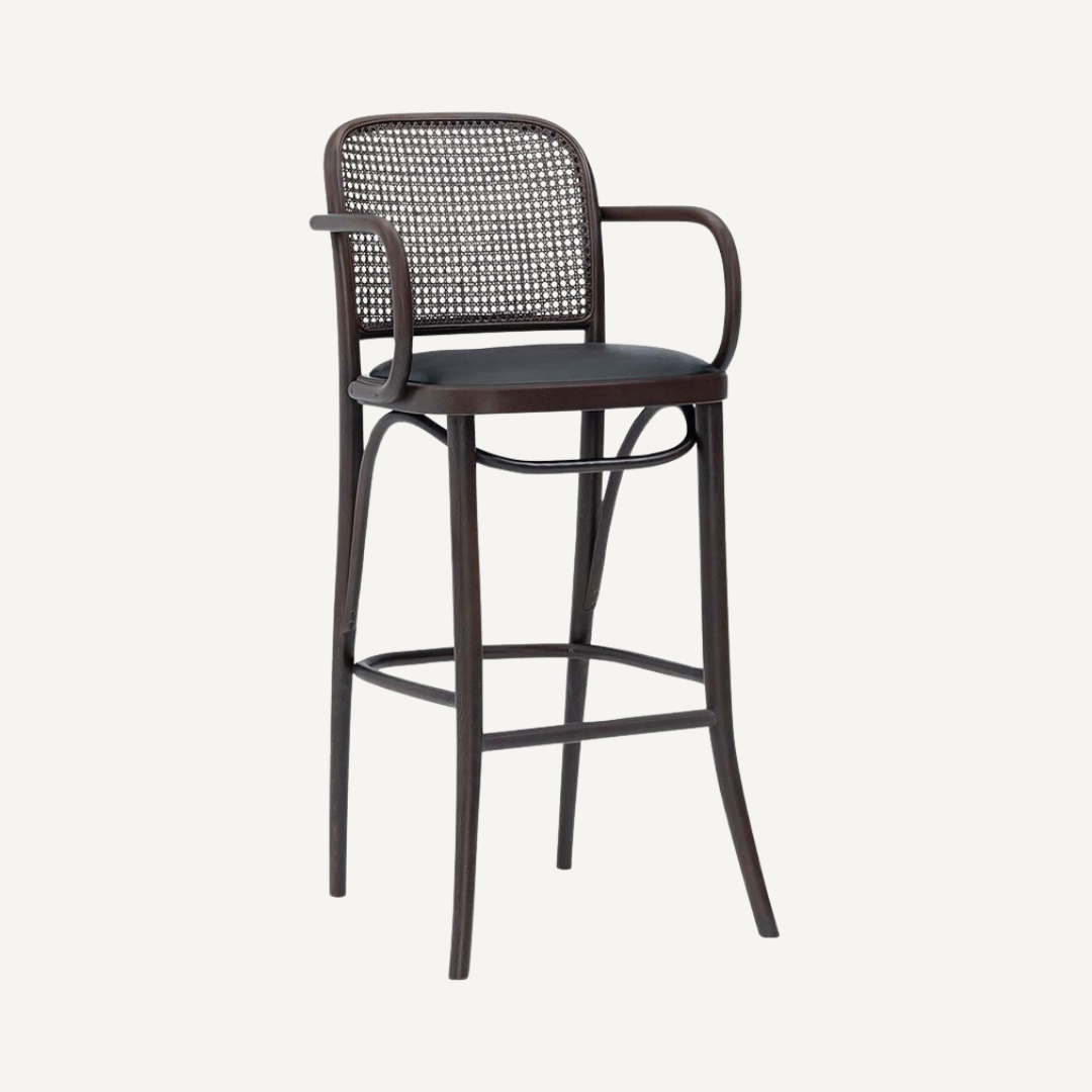 Amber Bar stool with cane backrest and armrests