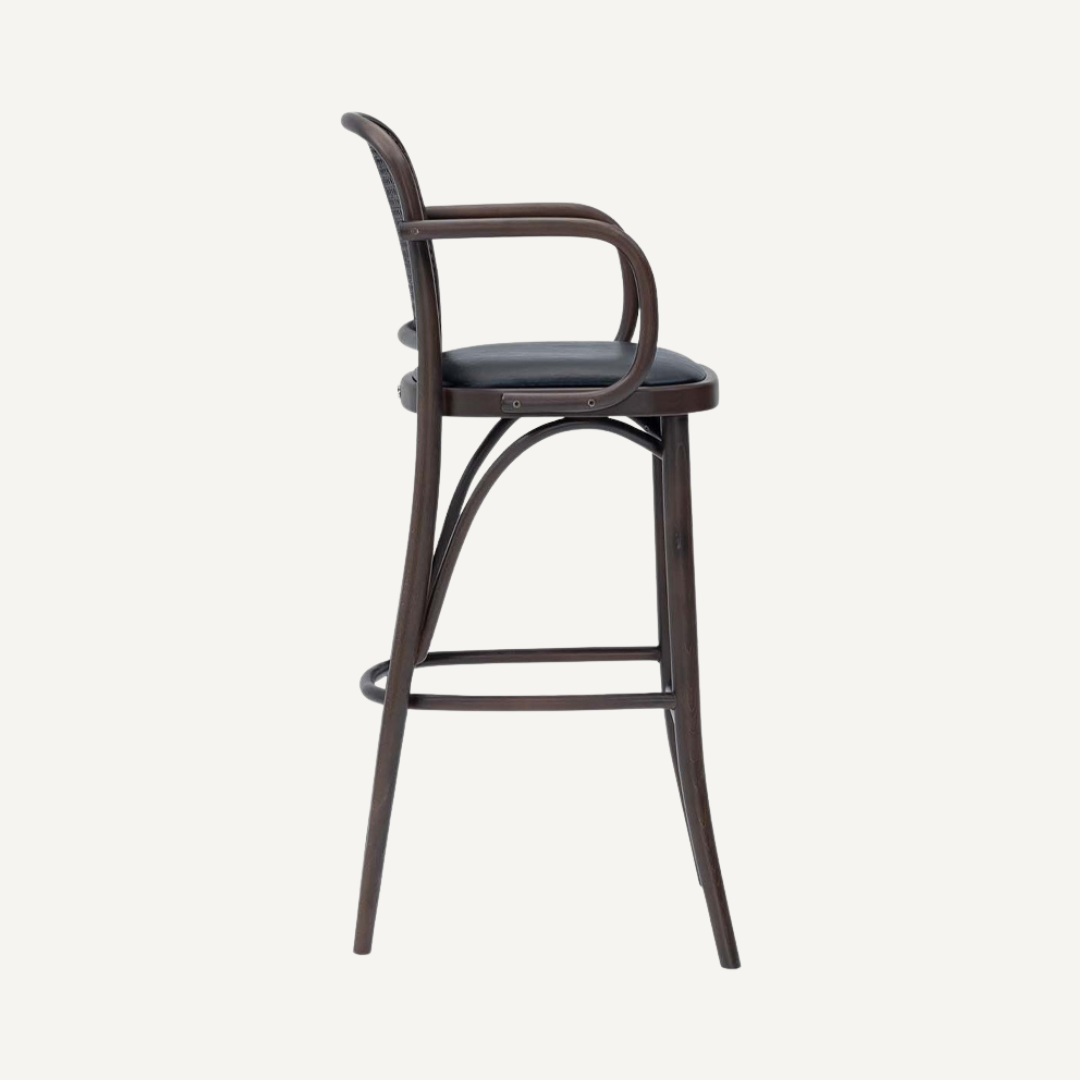 Amber Bar stool with cane backrest and armrests