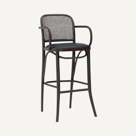 Amber Bar stool with cane backrest and armrests
