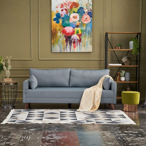 Bella  Blue 3-Seater Sofa Bed - | Large Pull-Out Couch for Guests