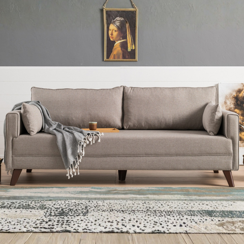 Bella  Cream 3-Seater Sofa Bed - | Large Pull-Out Couch for Guests