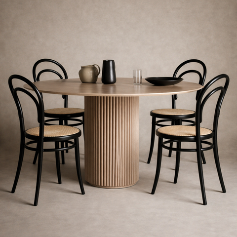 Set of 4 Black Wooden and Cane Smith Chairs