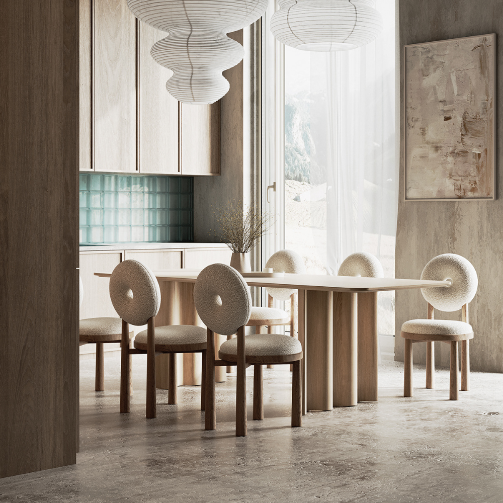 Wood and boucle wool chair DONISE