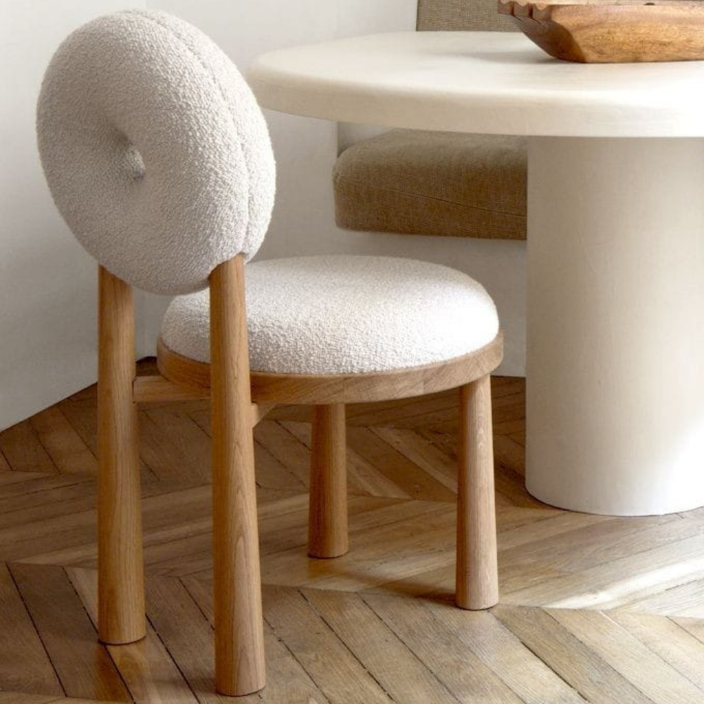 Wood and boucle wool chair DONISE