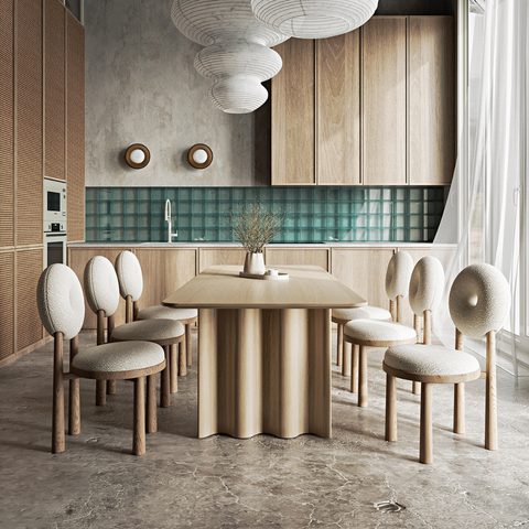 Wood and boucle wool chair DONISE