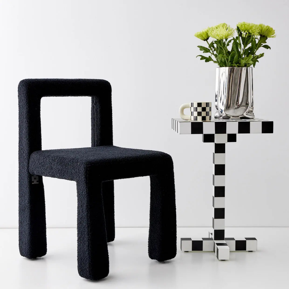 Black boucle wool chair STONILA
