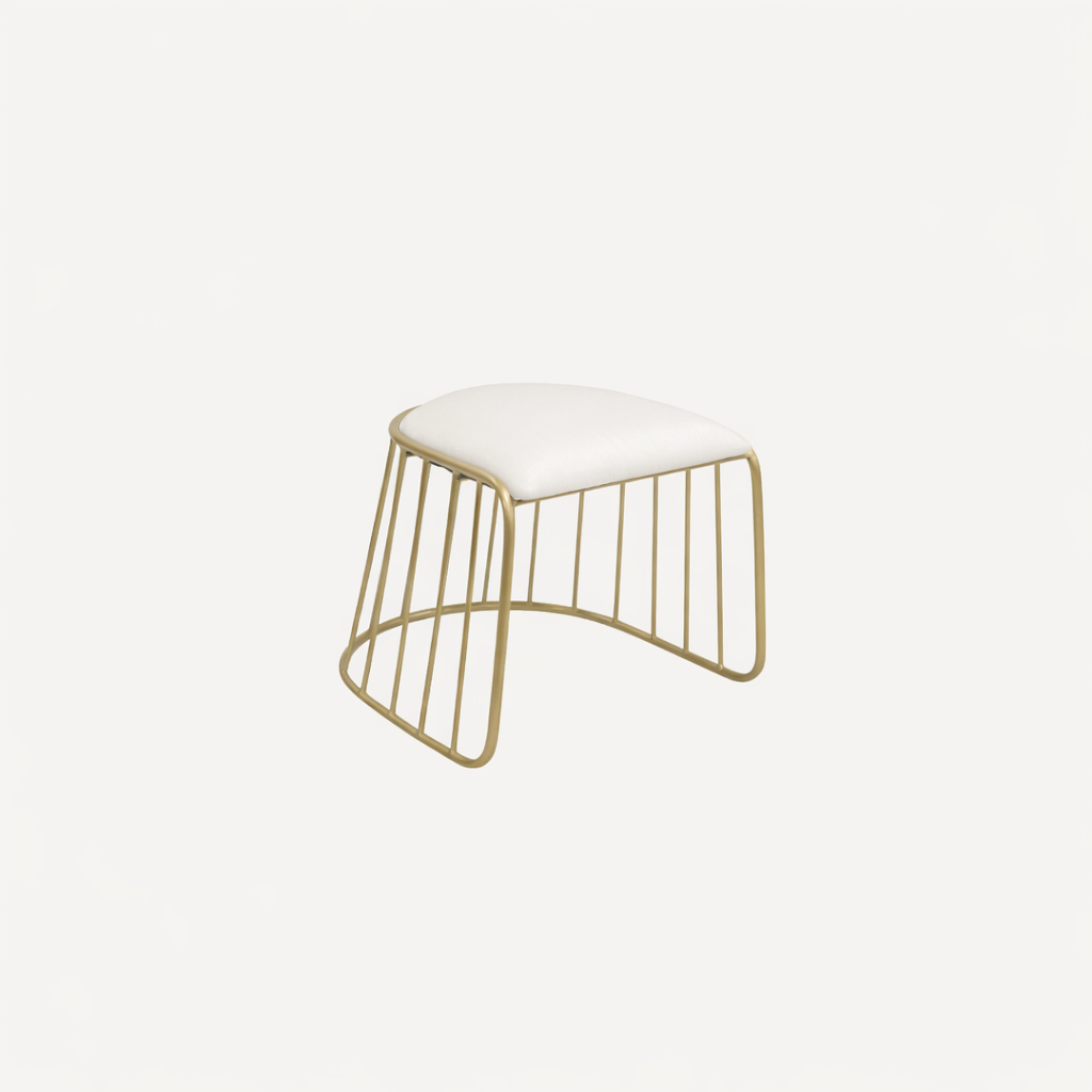 Set of 3 Veils Low Stools - Gold and White Leather 45 cm - Outlet