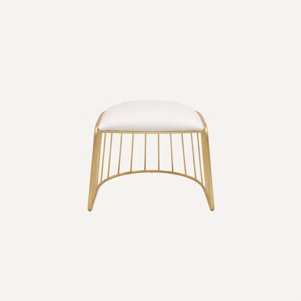 Set of 3 Veils Low Stools - Gold and White Leather 45 cm - Outlet