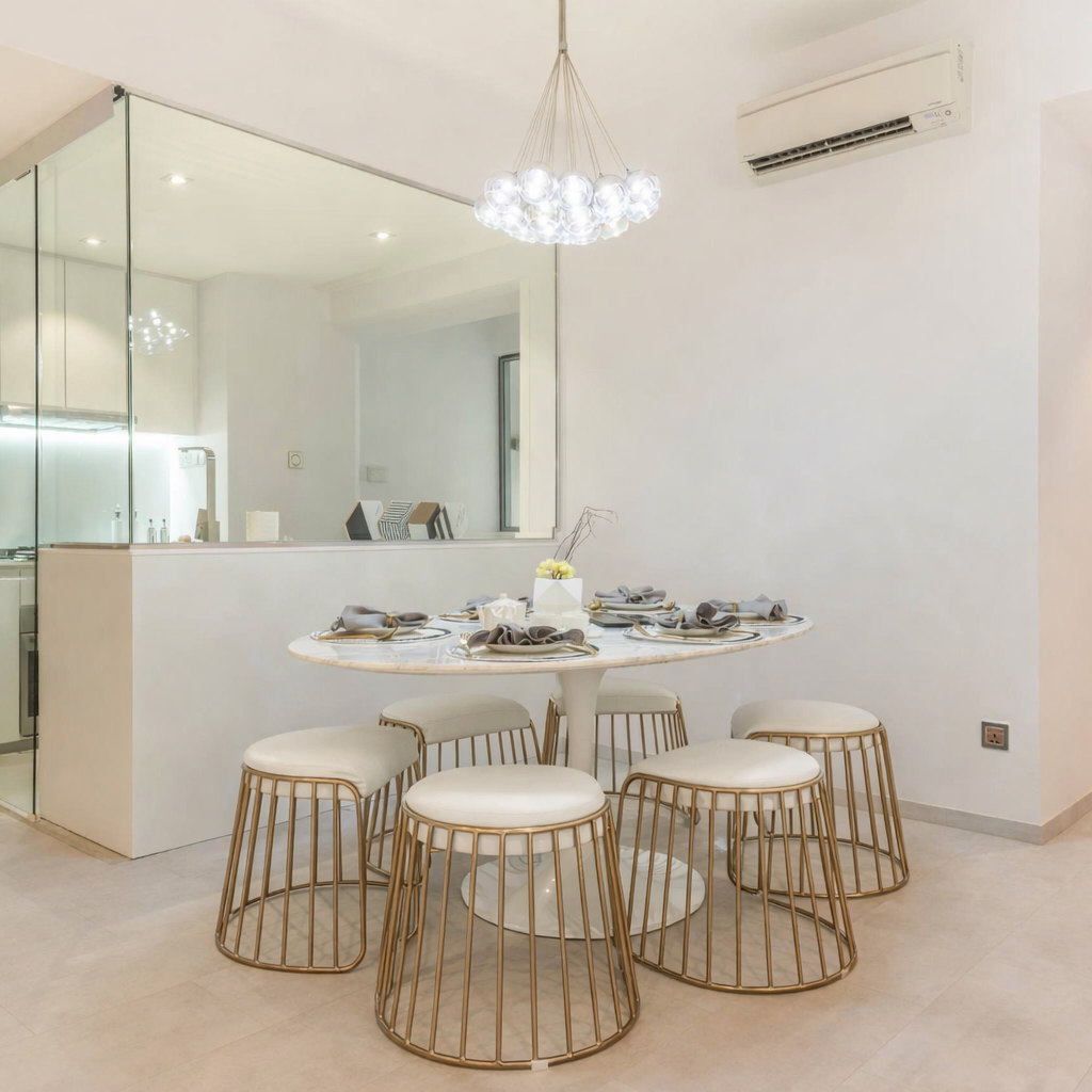 Set of 3 Veils Low Stools - Gold and White Leather 45 cm - Outlet