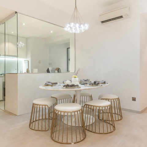 Set of 3 Veils Low Stools - Gold and White Leather 45 cm - Outlet