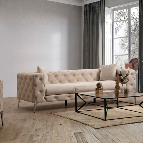 Como Ecru 3 Seater Sofa | Tufted Comfortable Modern Couch