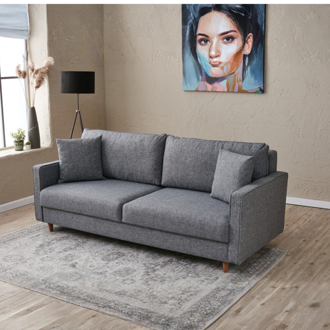 Eva - Grey 3-Seater Sofa Bed - | Large Pull-Out Couch for Guests