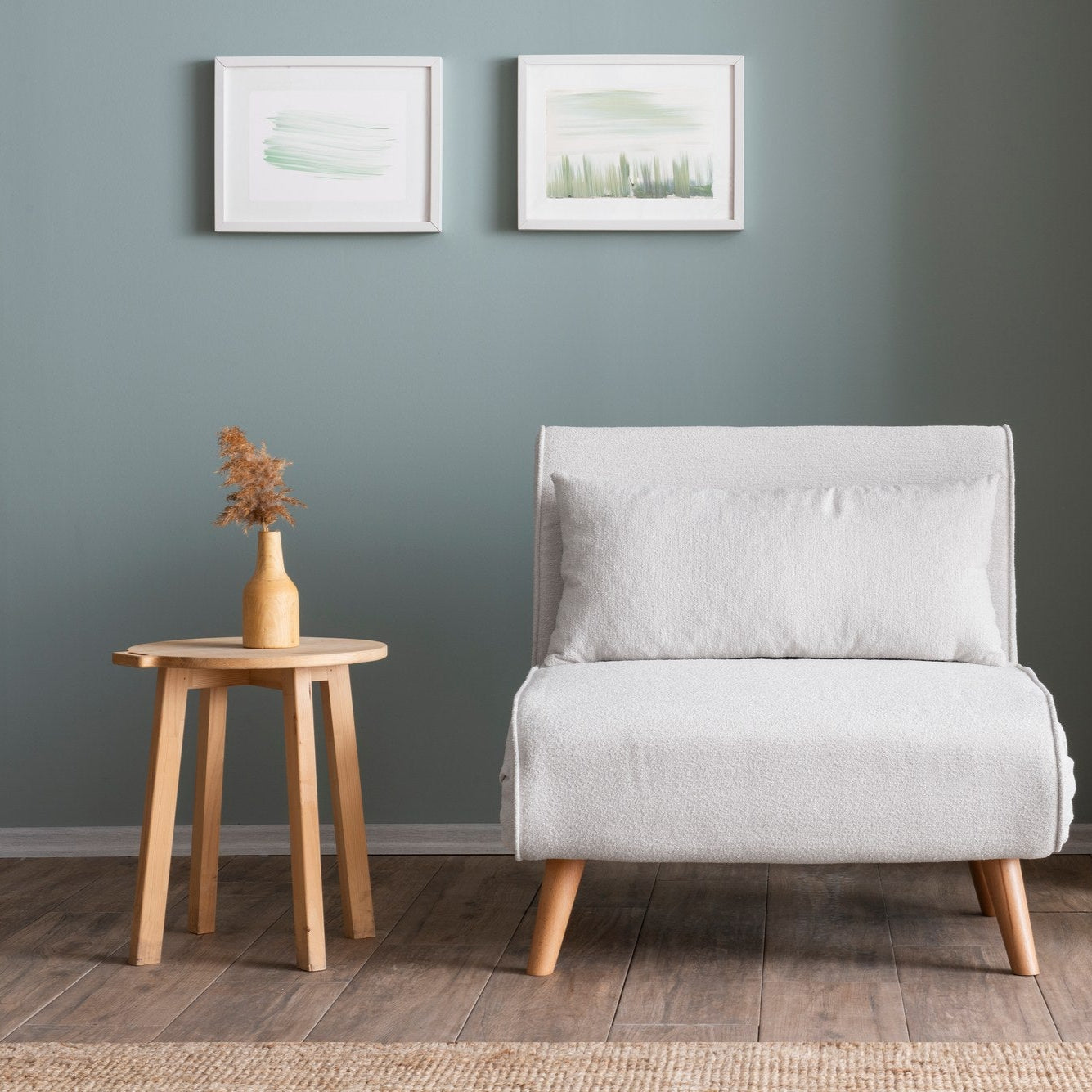 Folding – 1 Seater Sofa Bed - White Teddy Fabric 