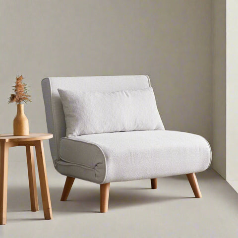 Folding –  1 Seater Sofa Bed - White Teddy Fabric | Compact Guest Bed