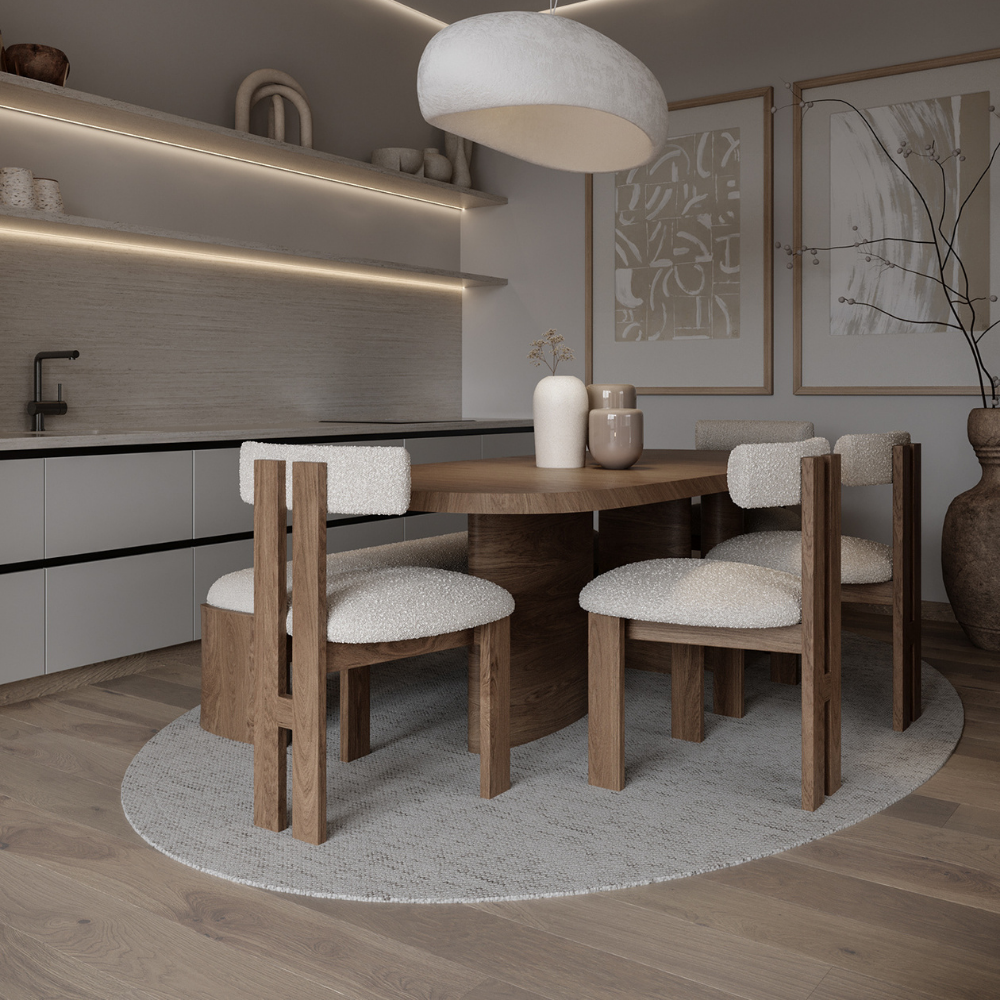 Wood and boucle wool chair LUNA