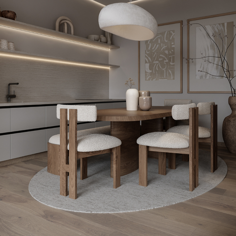 Wood and boucle wool chair LUNA