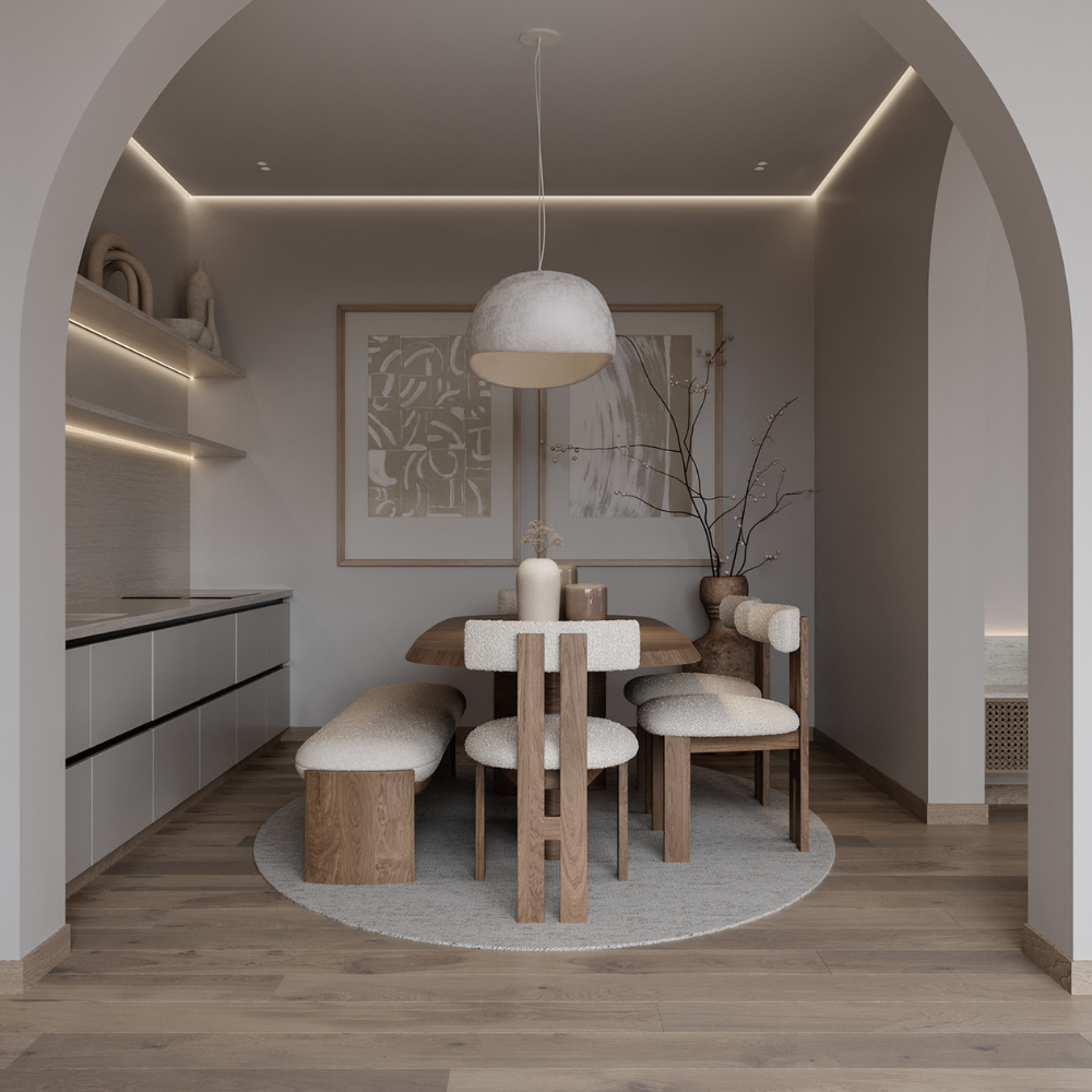 Wood and boucle wool chair LUNA