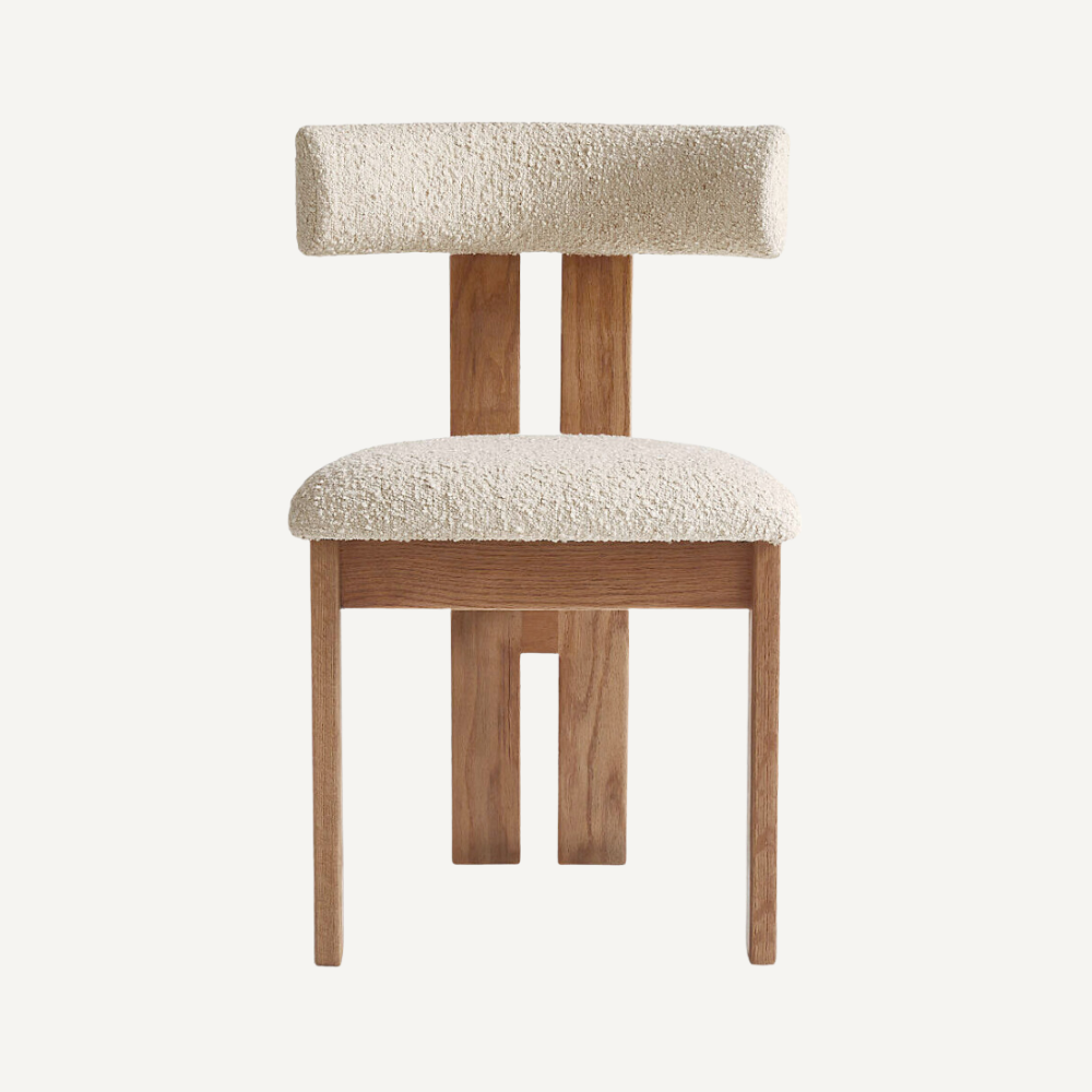 Wood and boucle wool chair LUNA