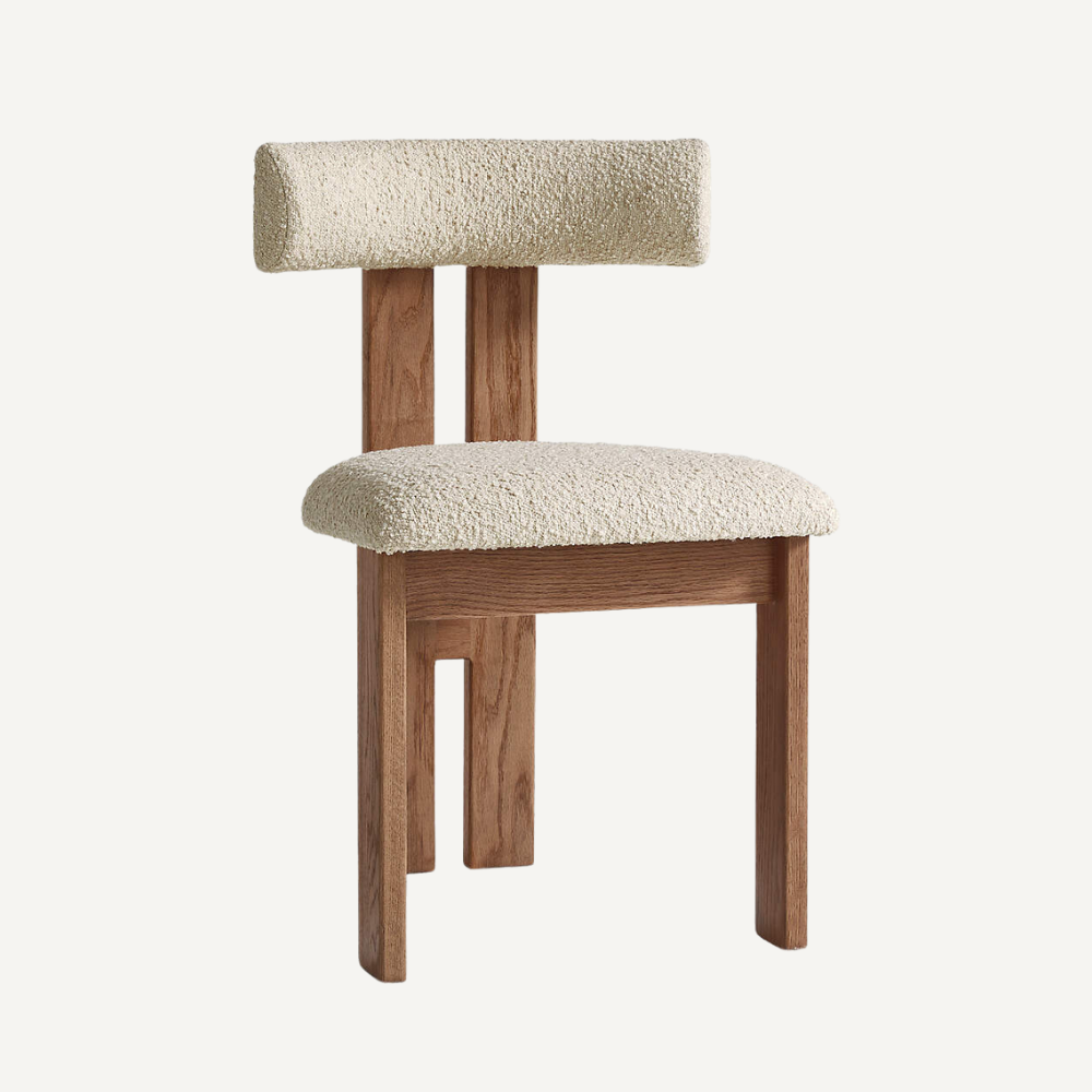 Wood and boucle wool chair LUNA