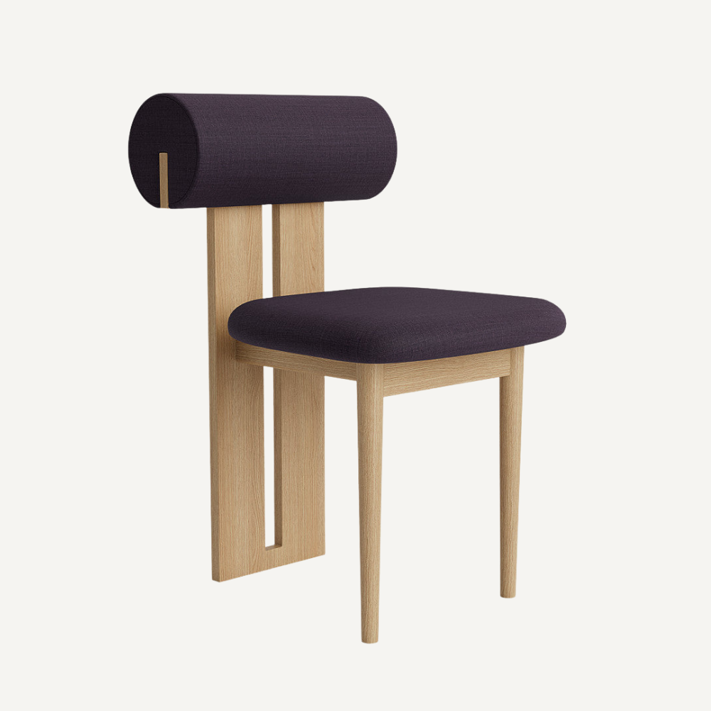 Design chair in wood and bouclé wool AMSI