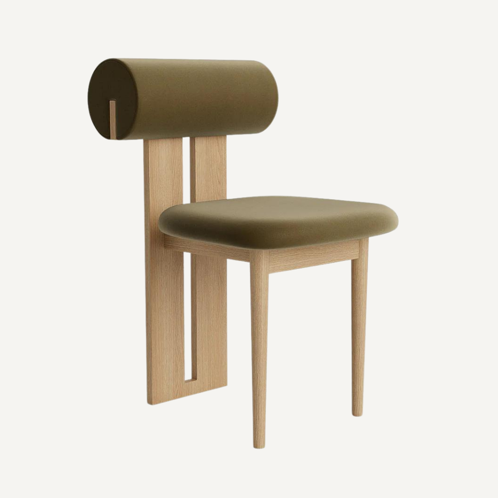 Design chair in wood and bouclé wool AMSI