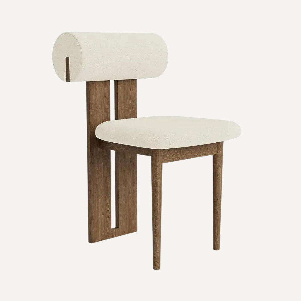 Design chair in wood and bouclé wool AMSI