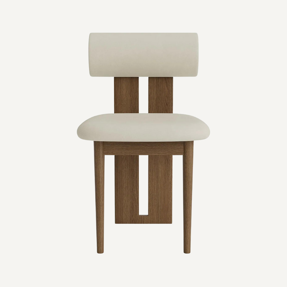 Design chair in wood and bouclé wool AMSI