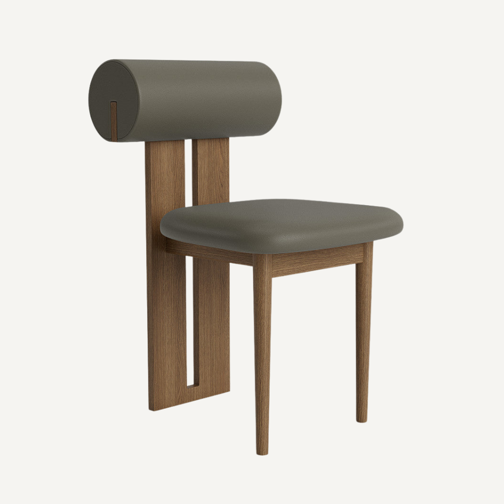 Design chair in wood and bouclé wool AMSI