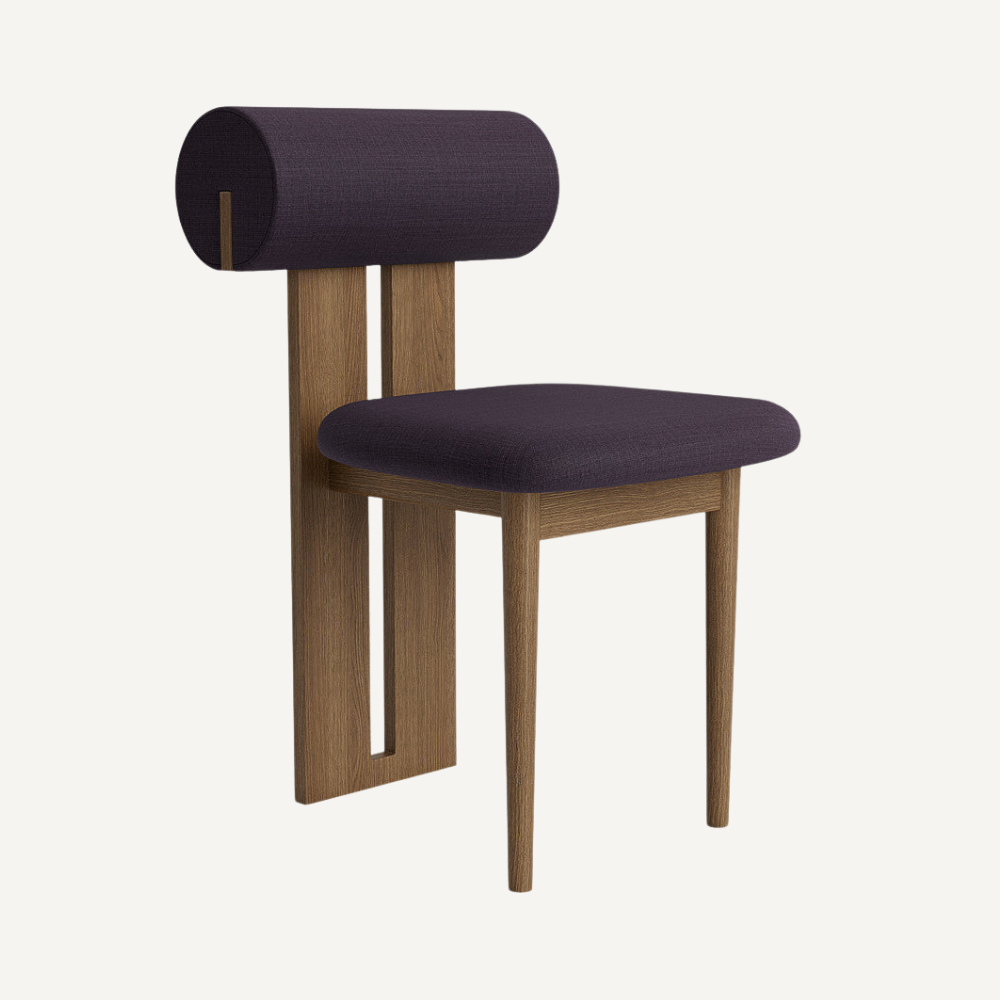 Design chair in wood and bouclé wool AMSI
