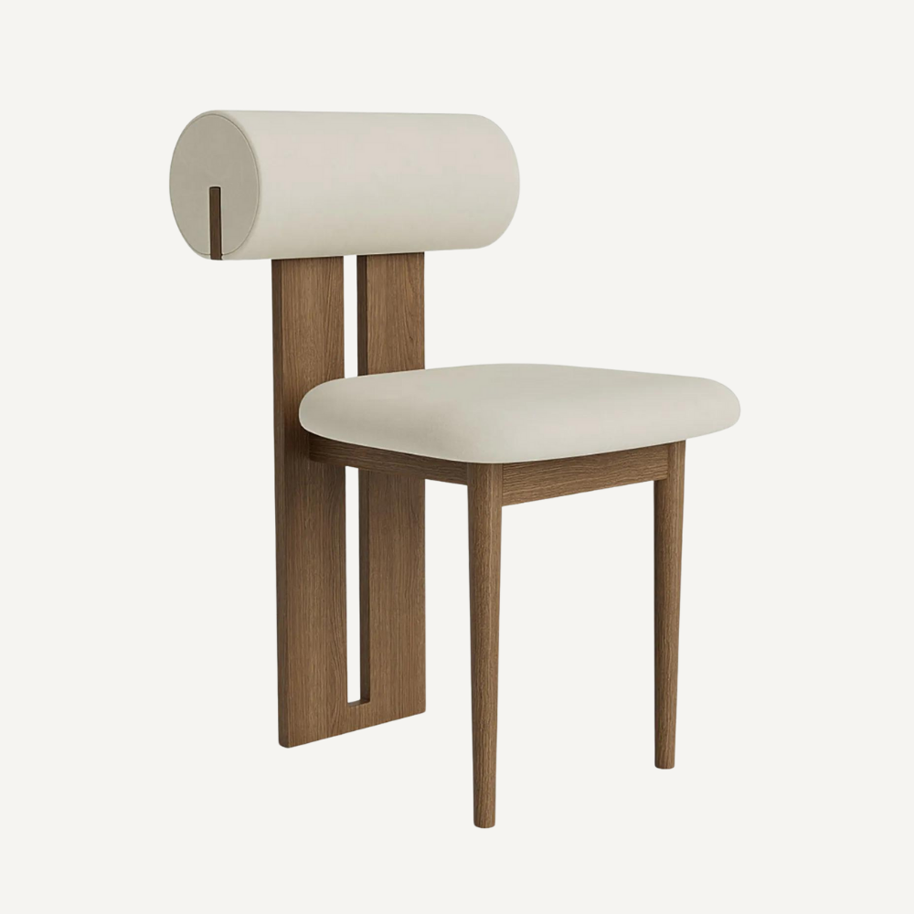 Design chair in wood and bouclé wool AMSI