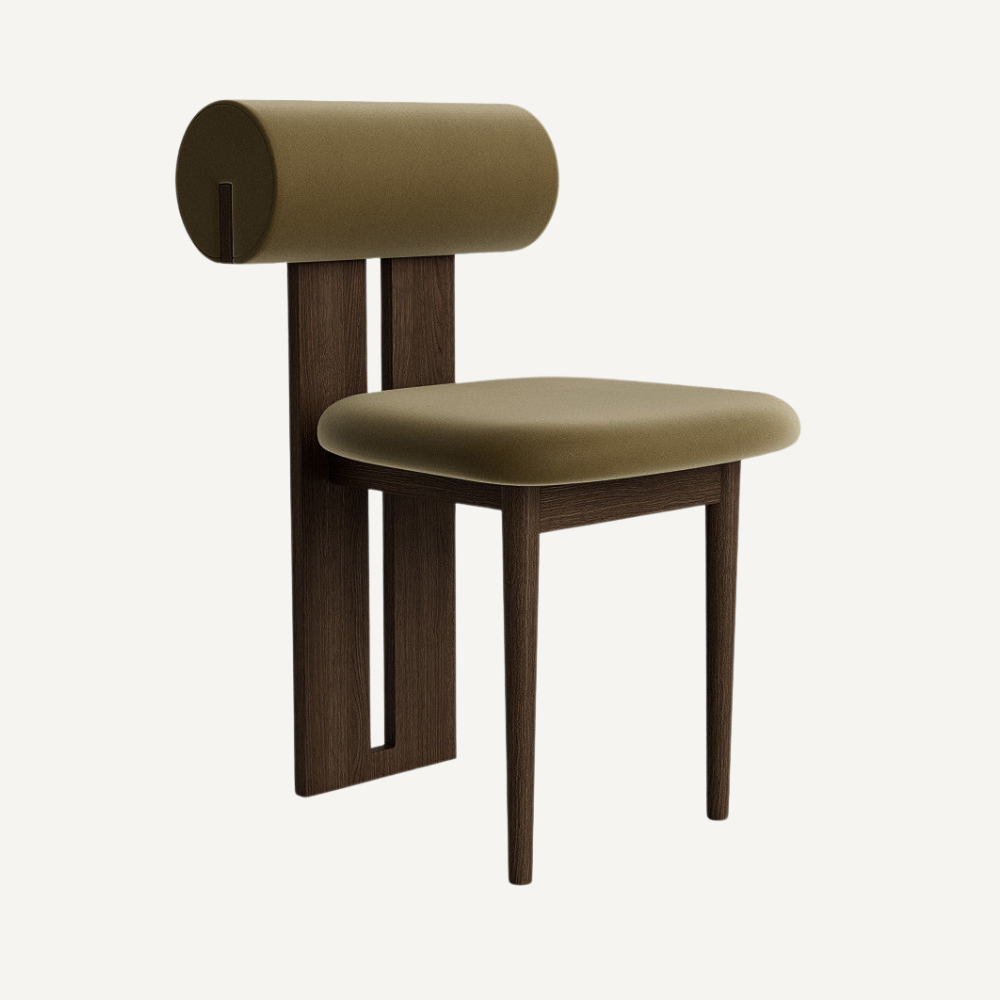 Design chair in wood and bouclé wool AMSI