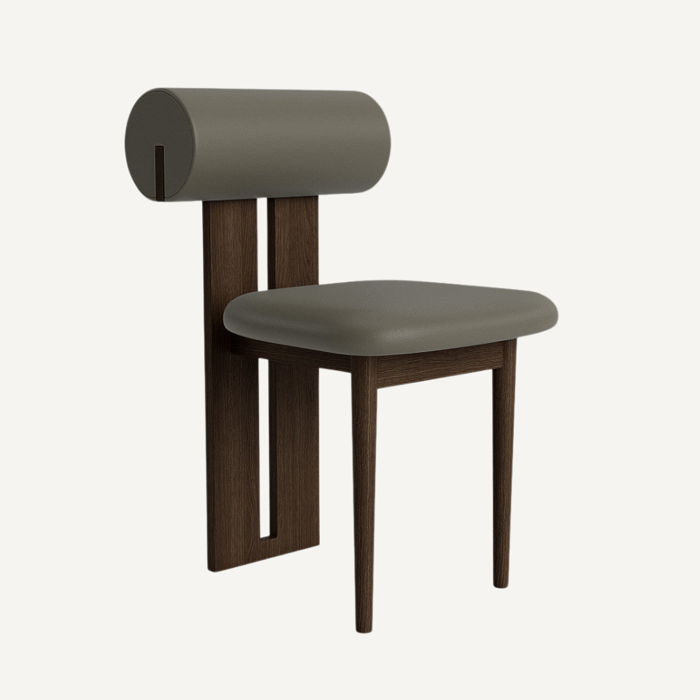 Design chair in wood and bouclé wool AMSI