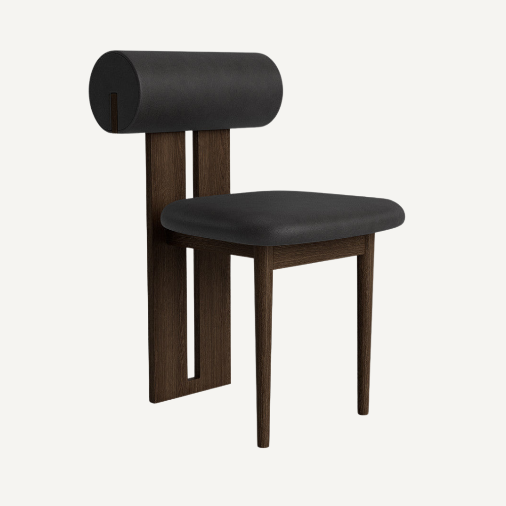 Design chair in wood and bouclé wool AMSI