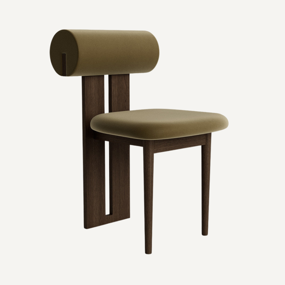 Design chair in wood and bouclé wool AMSI